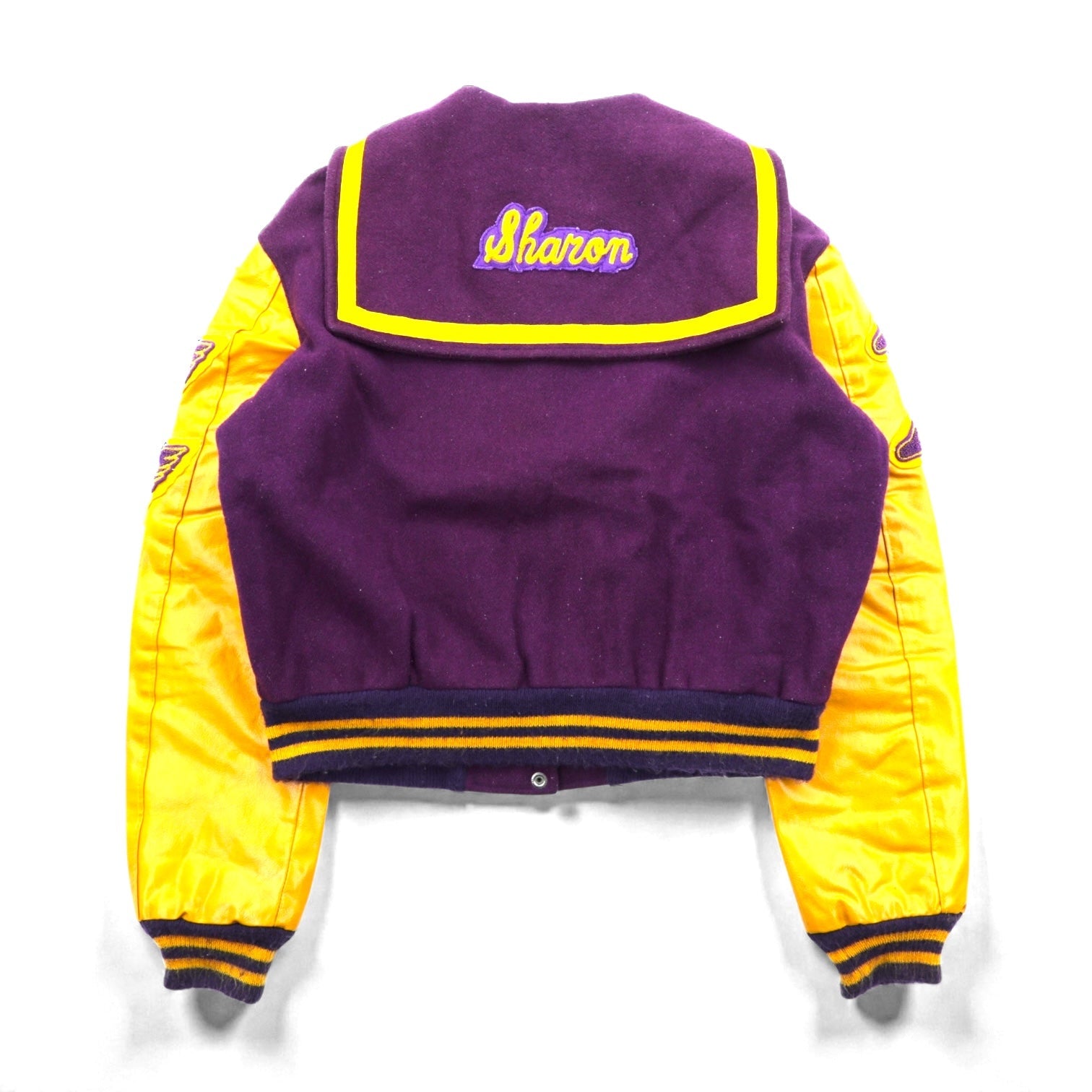 BELL'S SPORTING GOODS 70s USA Vintageスタジャンレタード  Varsity Jacket  XL ウール 袖PUレザー セーラーカラー ワッペン 短丈 70年代 USA製