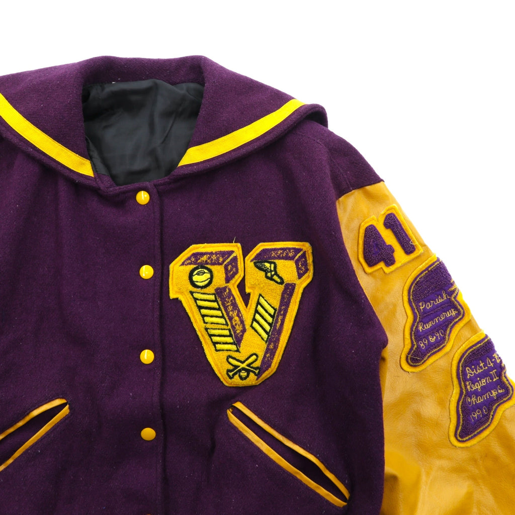BELL'S SPORTING GOODS 70s USA Vintageスタジャンレタード  Varsity Jacket  XL ウール 袖PUレザー セーラーカラー ワッペン 短丈 70年代 USA製