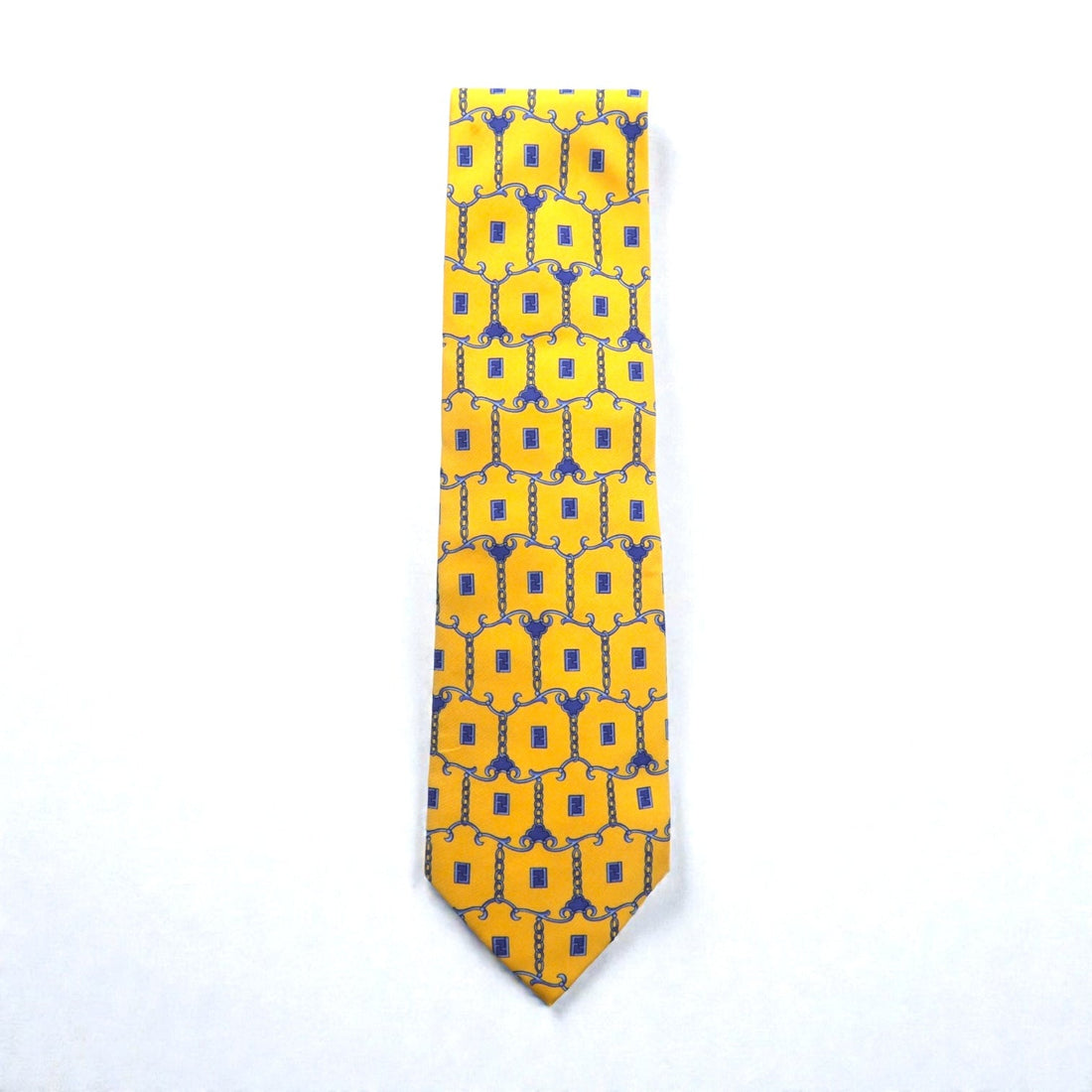 FENDI Tie Yellow Silk Allover Pattern Chain Zucca Cravatte Made in Italy