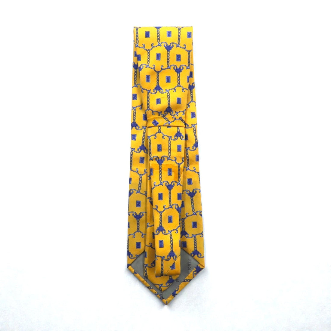 FENDI Tie Yellow Silk Allover Pattern Chain Zucca Cravatte Made in Italy