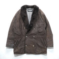 BEAMS 90年代 ショールカラー ダブルブレスト ムートンステンカラーコート M ブラウン レザー キルティング裏地 LEATHER WORKS EXCLUSIVELY BEAMS