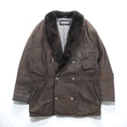 BEAMS 90年代 ショールカラー ダブルブレスト ムートンステンカラーコート M ブラウン レザー キルティング裏地 LEATHER WORKS EXCLUSIVELY BEAMS