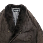 BEAMS 90年代 ショールカラー ダブルブレスト ムートンステンカラーコート M ブラウン レザー キルティング裏地 LEATHER WORKS EXCLUSIVELY BEAMS