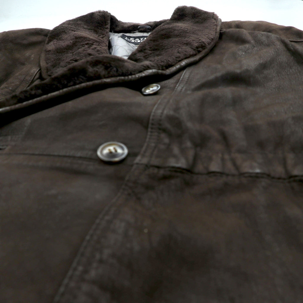 BEAMS 90年代 ショールカラー ダブルブレスト ムートンステンカラーコート M ブラウン レザー キルティング裏地 LEATHER WORKS EXCLUSIVELY BEAMS