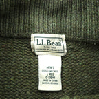 L.L.Bean ヘンリーネック ニット セーター L レザーエルボーパッチ カーキ ウール DBH1
