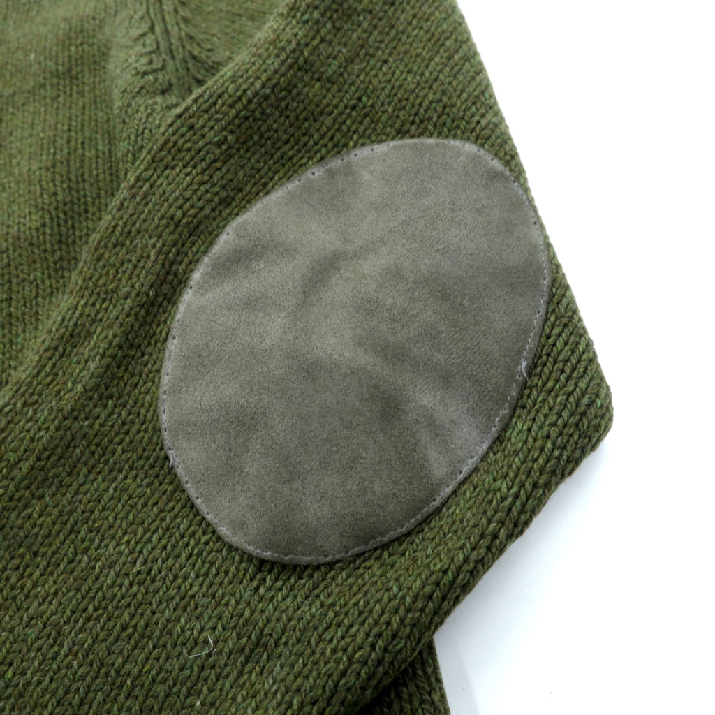 L.L.Bean ヘンリーネック ニット セーター L レザーエルボーパッチ カーキ ウール DBH1