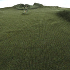 L.L.Bean ヘンリーネック ニット セーター L レザーエルボーパッチ カーキ ウール DBH1