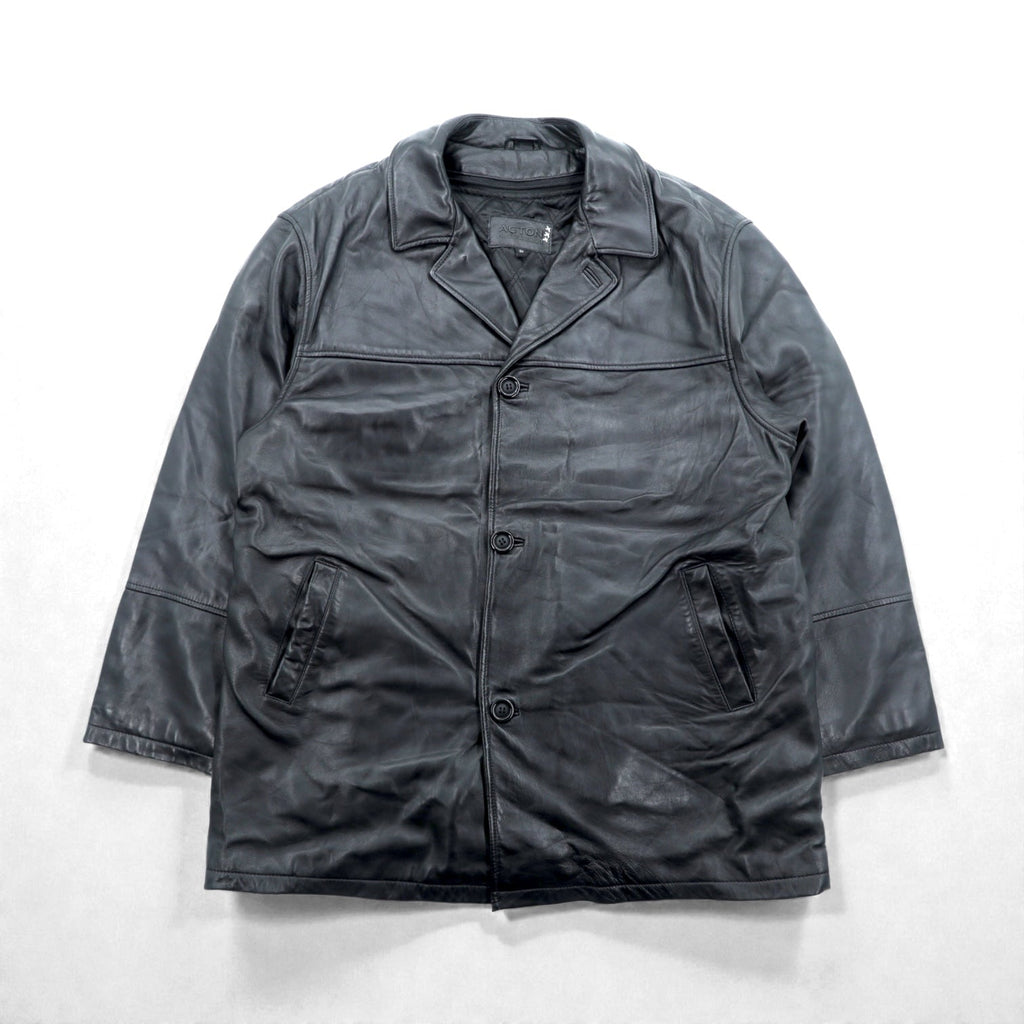 Action 90s Vintage Black Leather 3B カーコート レザー コート L キルティングライナー 着脱式 THE OLDE HIDE HOUSE