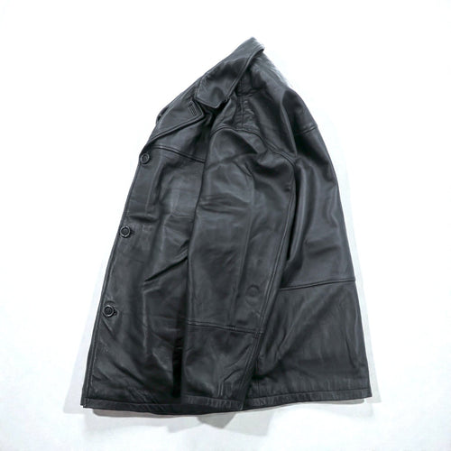 Action 90s Vintage Black Leather 3B Car Coat, Size L, with Removable Quilted Liner, THE OLDE HIDE HOUSE
