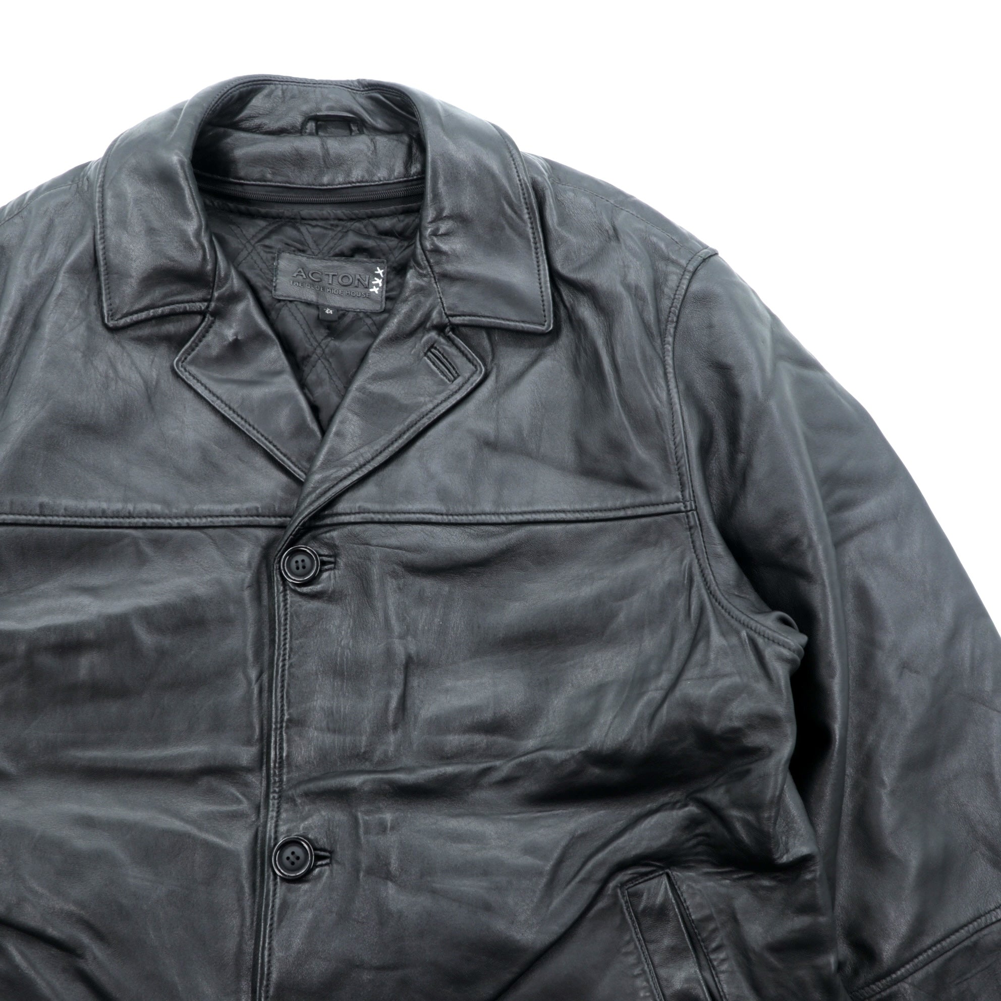 Action 90s Vintage Black Leather 3B カーコート レザー コート L キルティングライナー 着脱式 THE OLDE HIDE HOUSE