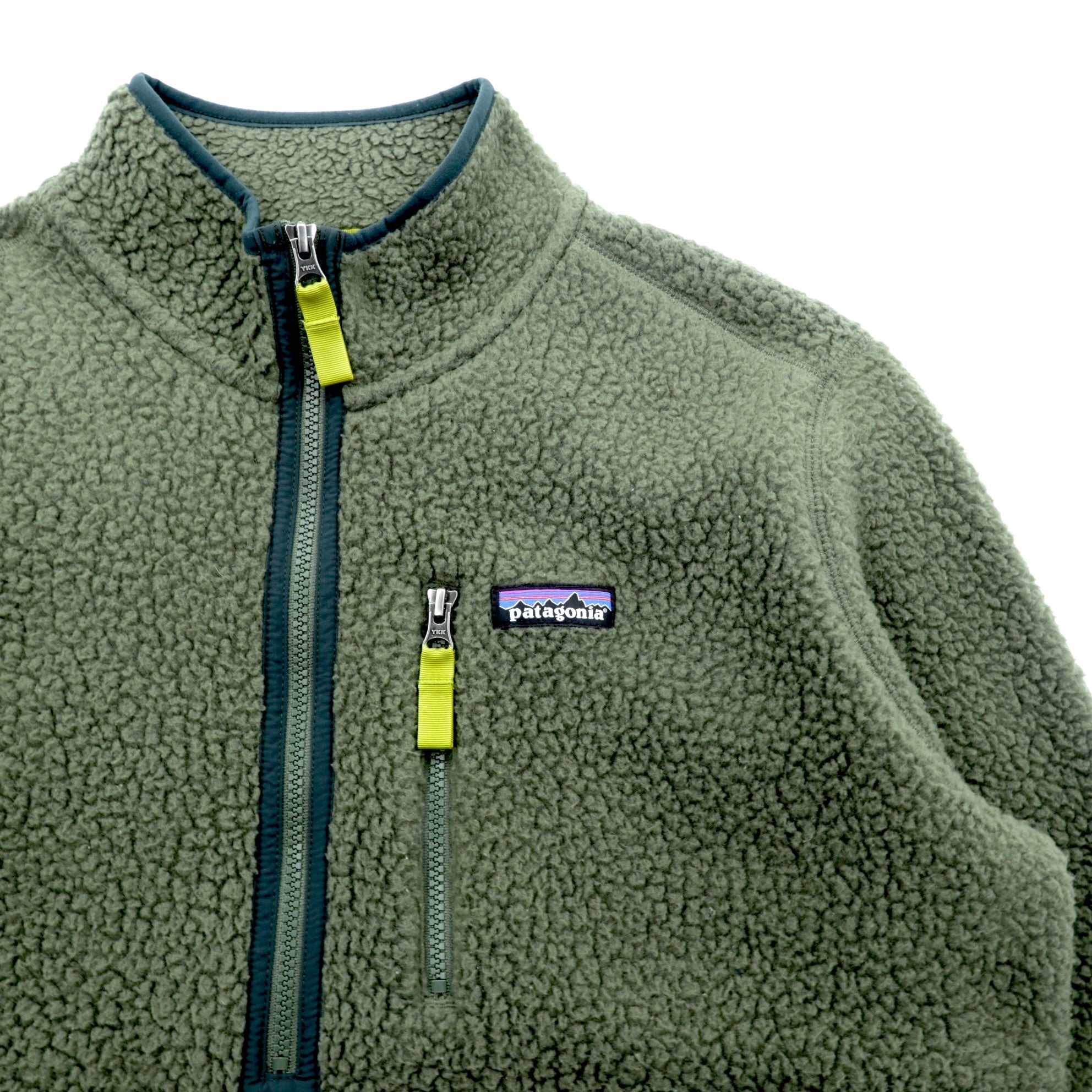 Patagonia レトロパイル プルオーバー ボア フリースジャケット M カーキ 胸ジップポケット STY22810
