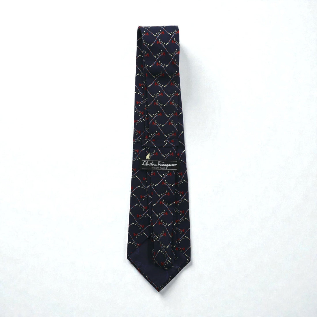Salvatore Ferragamo ネクタイ ネイビー シルク 総柄 ロープ 馬具 イタリア製
