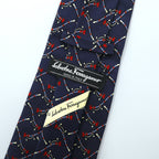 Salvatore Ferragamo ネクタイ ネイビー シルク 総柄 ロープ 馬具 イタリア製