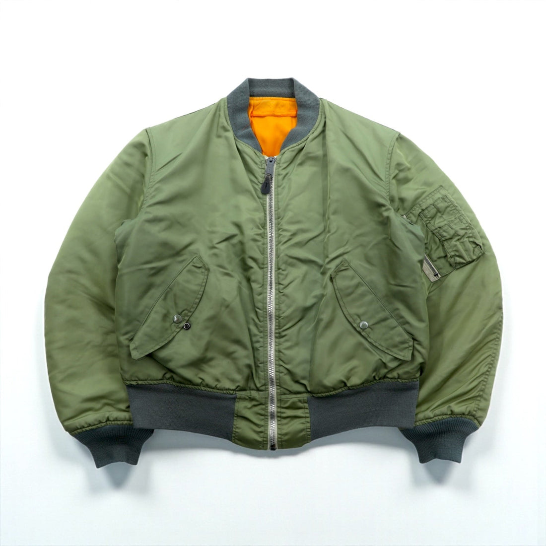 US Military 90s Vintage MA-1 Flight Jacket GREENBRIER Made in USA, Khaki Padded, Reversible, EMAR Zip, MIL-J-8279