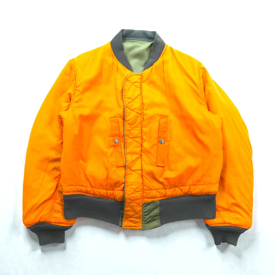 US Military 90s Vintage MA-1 Flight Jacket GREENBRIER Made in USA, Khaki Padded, Reversible, EMAR Zip, MIL-J-8279