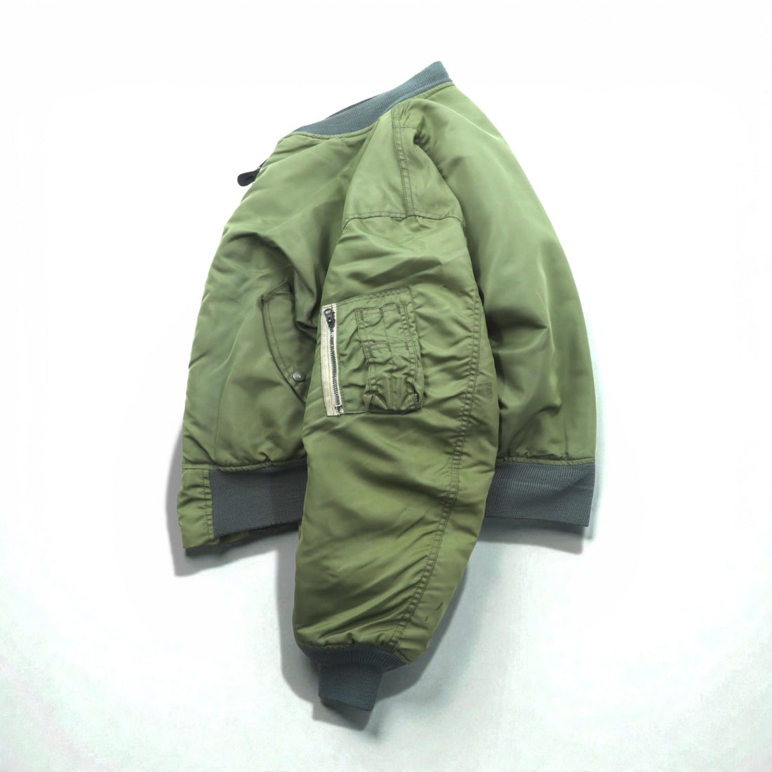 US Military 90s Vintage MA-1 Flight Jacket GREENBRIER Made in USA, Khaki Padded, Reversible, EMAR Zip, MIL-J-8279