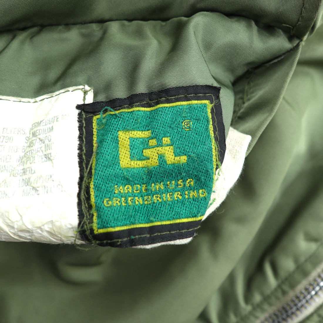 US Military 90s Vintage MA-1 Flight Jacket GREENBRIER Made in USA, Khaki Padded, Reversible, EMAR Zip, MIL-J-8279