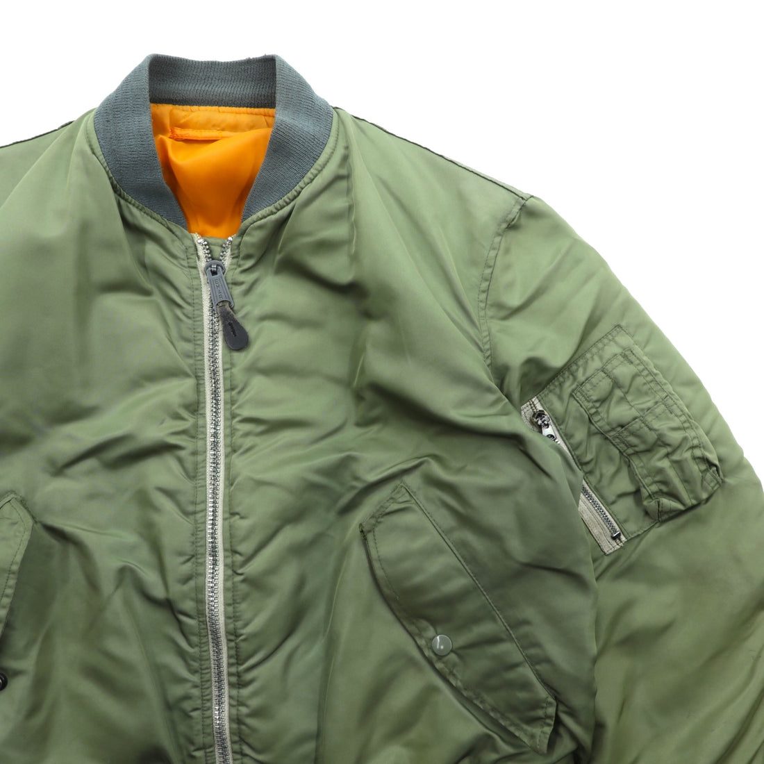 US Military 90s Vintage MA-1 Flight Jacket GREENBRIER Made in USA, Khaki Padded, Reversible, EMAR Zip, MIL-J-8279
