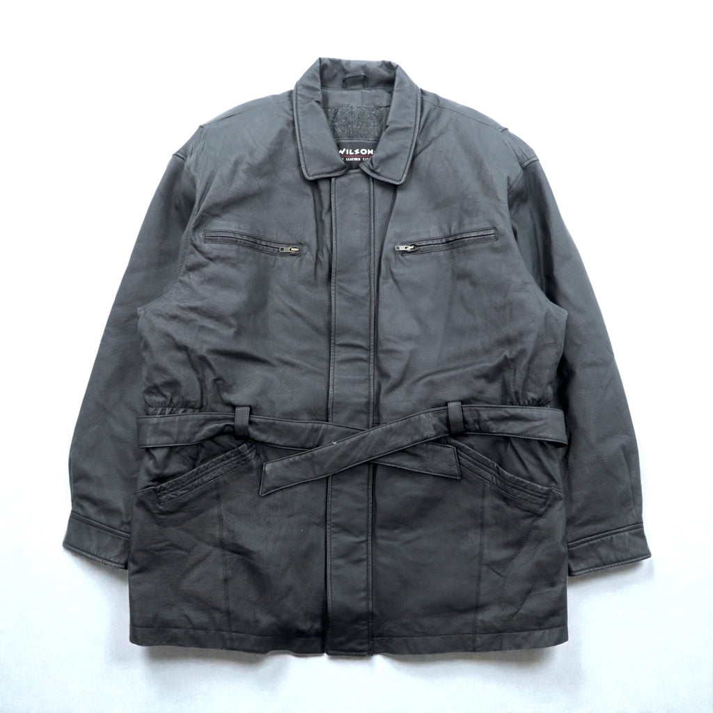 WILSONS 90s Leather Car Coar レザー カーコート チェスターコート L ブラック ウエストベルト付き 90年代