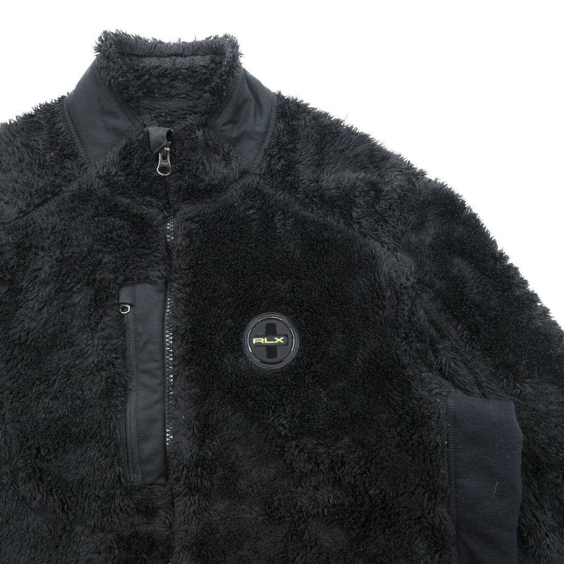 RLX Ralph Lauren Nylon Switching Fleece Jacket, Large, Stretch, Double Zip, Stand Collar, Black