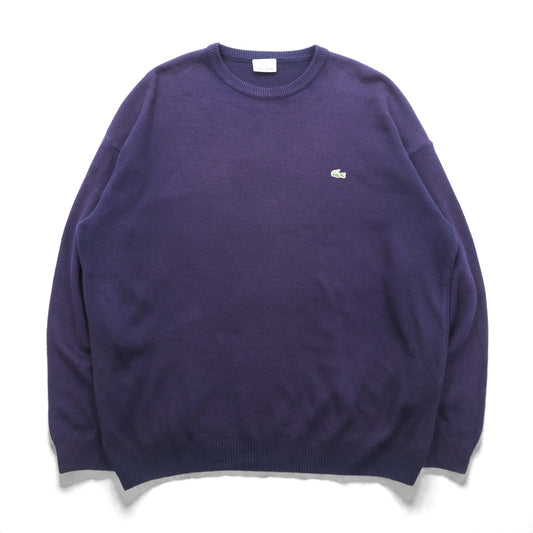 LACOSTE リブ ニット セーター XL ネイビー コットン ワンポイントロゴ クルーネック