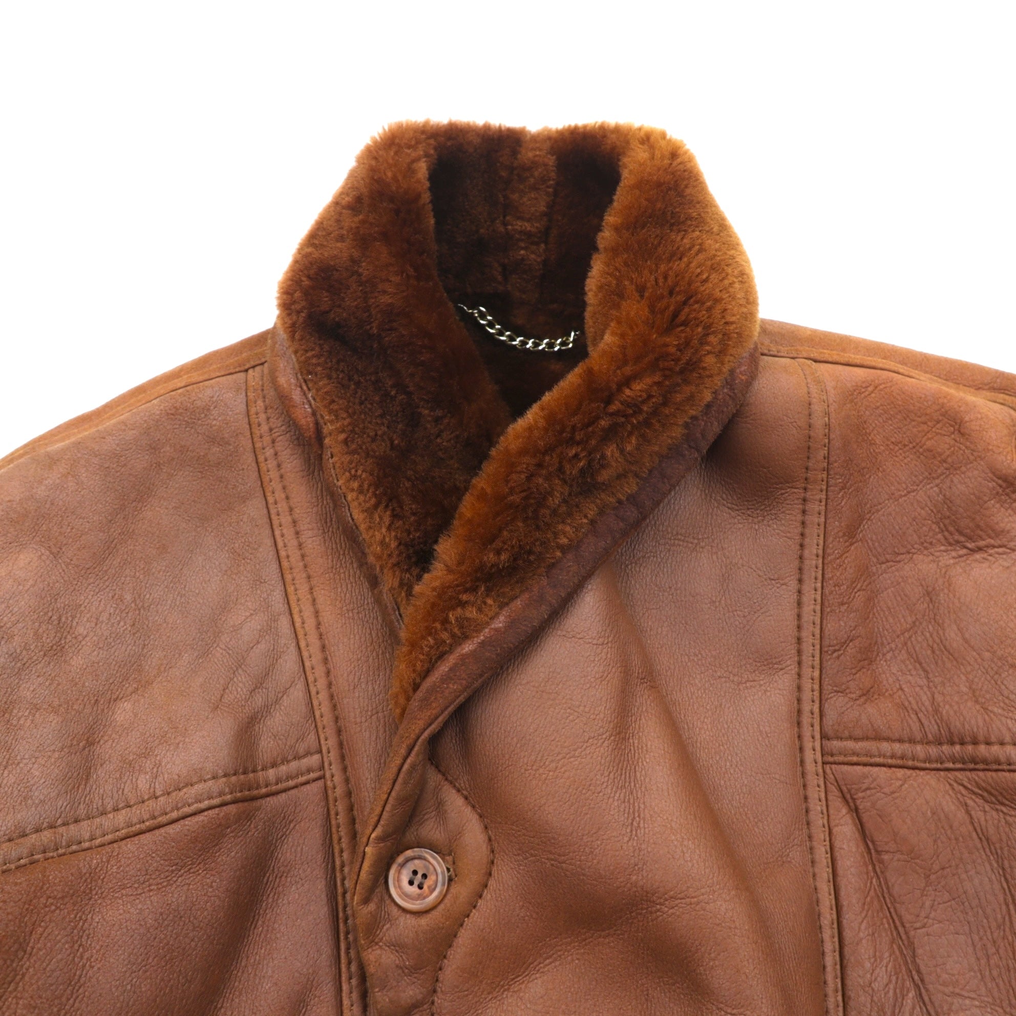 Confat 80s ITALY Vintage Shearling Sheepskin ショールカラー ムートンチェスターコート XL ボア襟 シープスキン 羊革 80年代 イタリア製