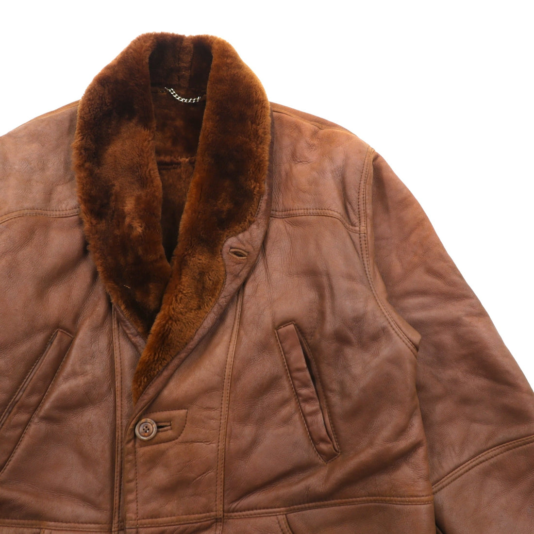 Confat 80s ITALY Vintage Shearling Sheepskin ショールカラー ムートンチェスターコート XL ボア襟 シープスキン 羊革 80年代 イタリア製