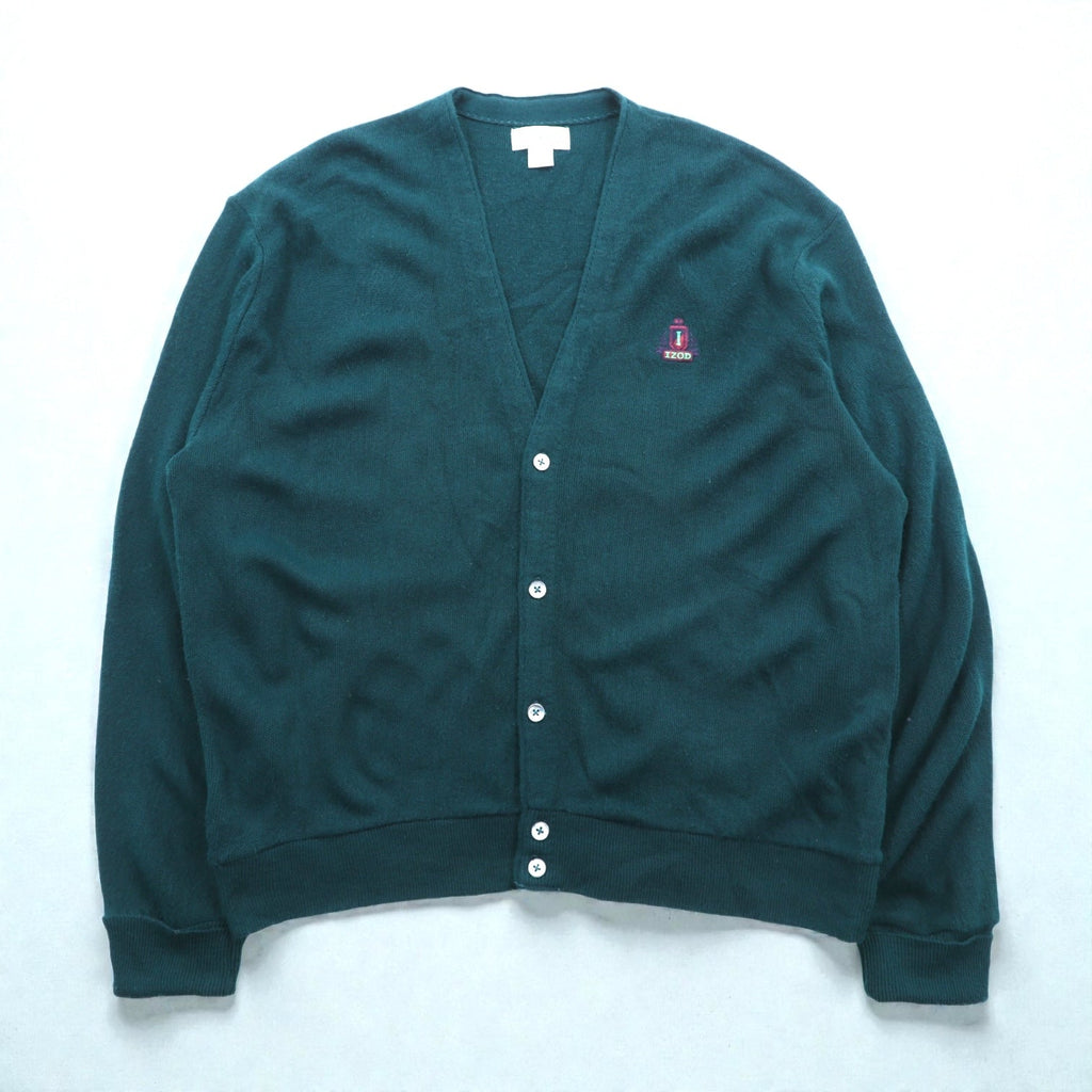 IZOD 90年代 USA製 Vネック ニット カーディガン XL グリーン アクリル ワンポイントロゴ