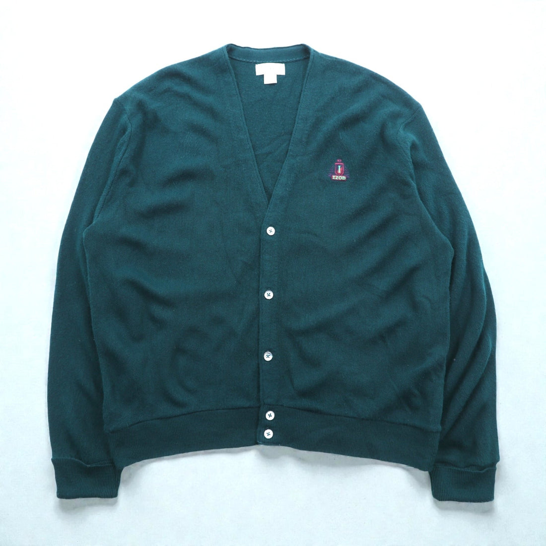 IZOD 90s Made in USA V-Neck Knit Cardigan XL Green Acrylic One Point Logo