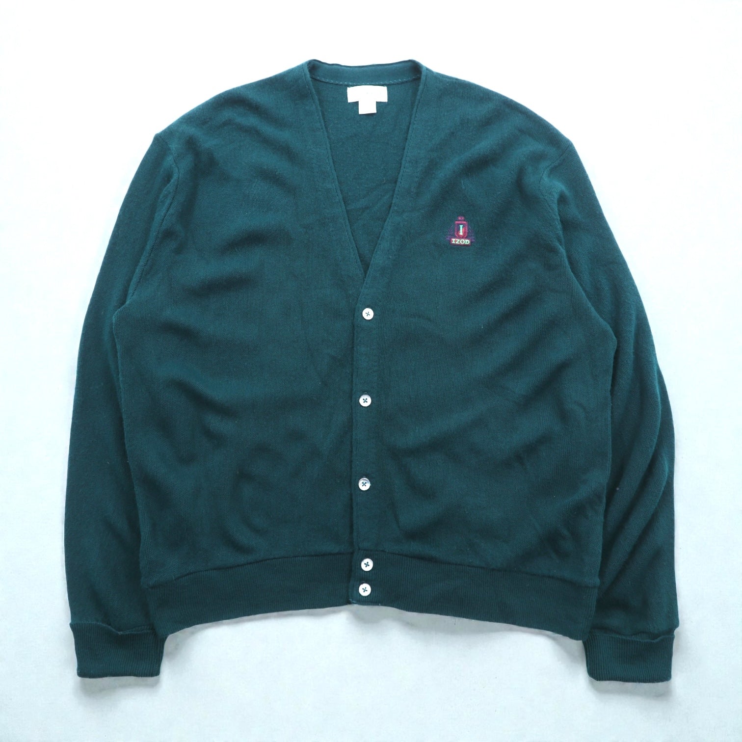 IZOD 90年代 USA製 Vネック ニット カーディガン XL グリーン アクリル ワンポイントロゴ