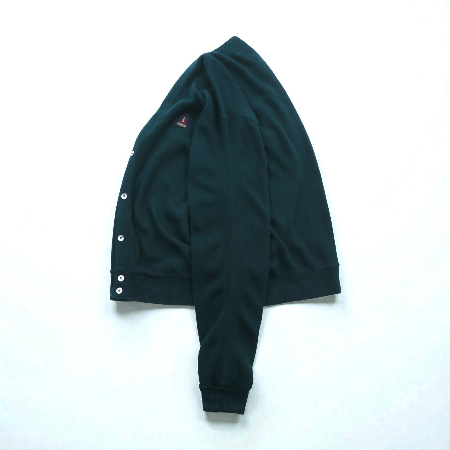 IZOD 90年代 USA製 Vネック ニット カーディガン XL グリーン アクリル ワンポイントロゴ