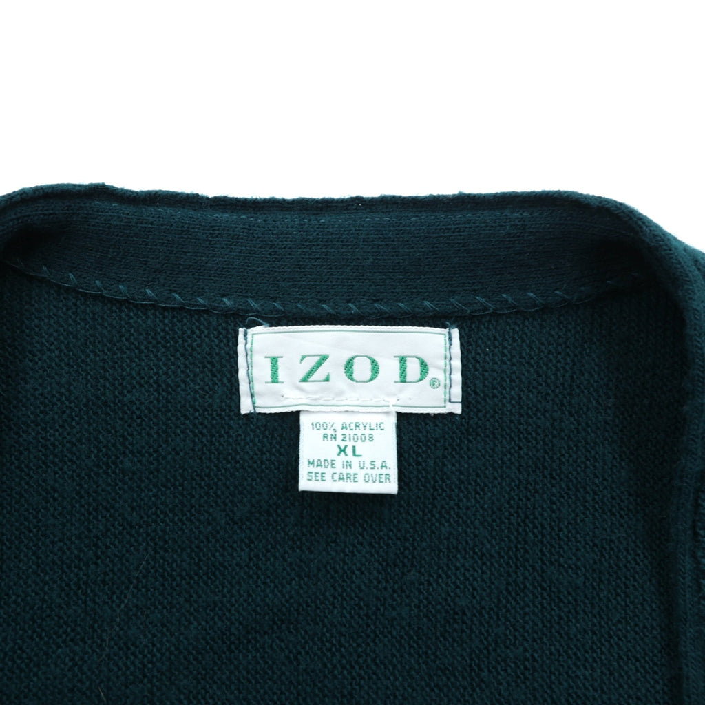 IZOD 90年代 USA製 Vネック ニット カーディガン XL グリーン アクリル ワンポイントロゴ