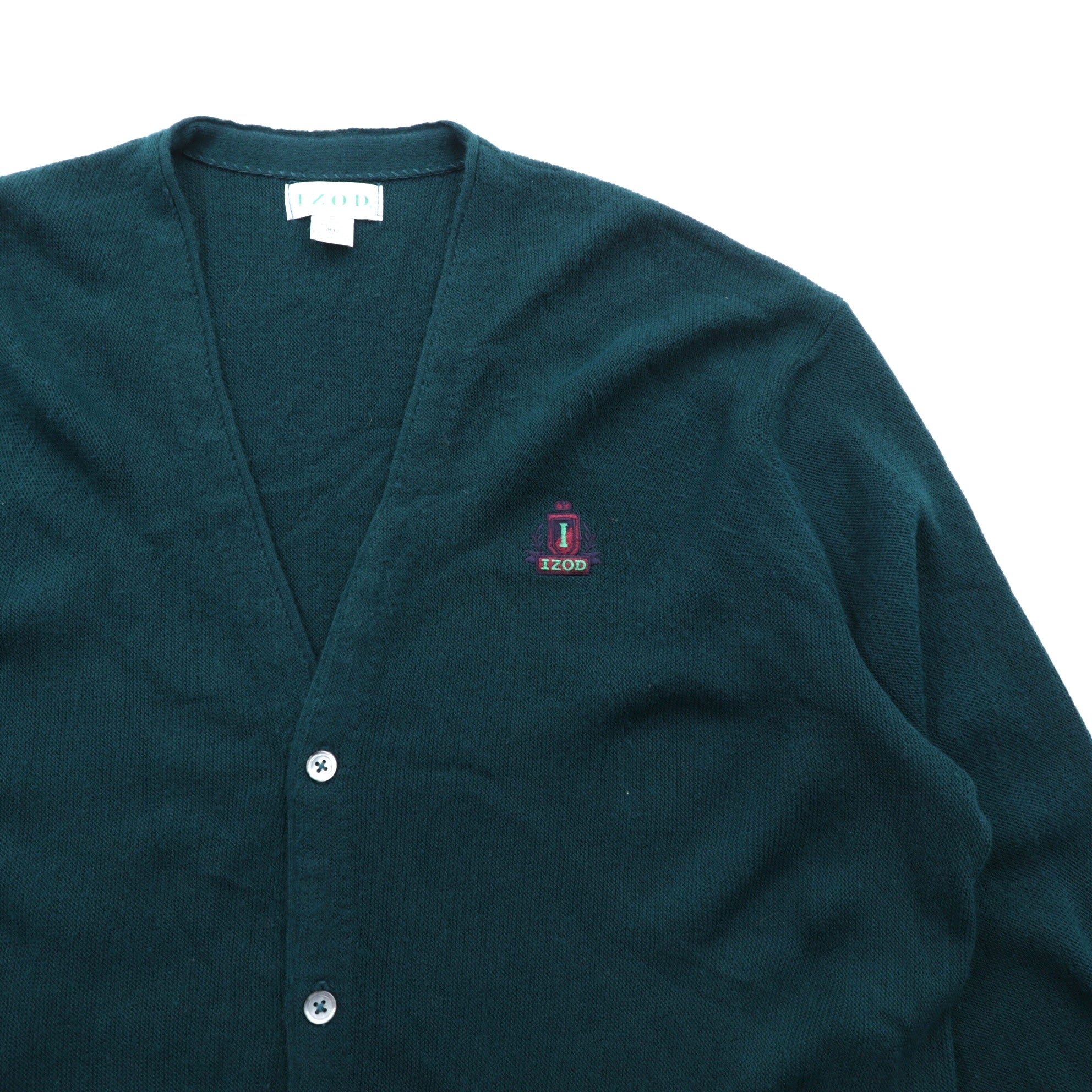 IZOD 90年代 USA製 Vネック ニット カーディガン XL グリーン アクリル ワンポイントロゴ