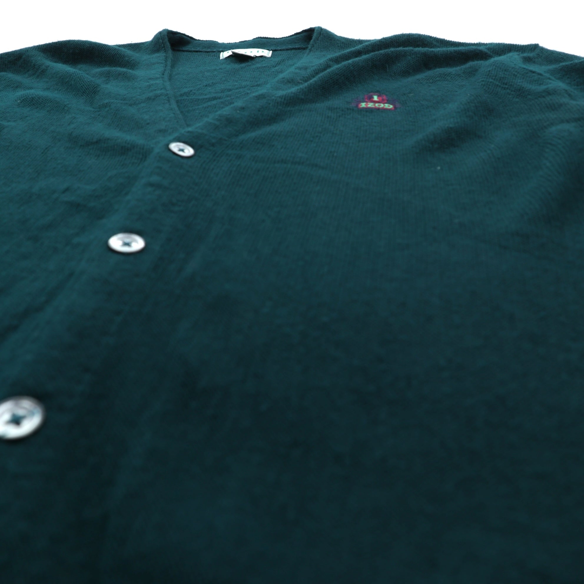 IZOD 90年代 USA製 Vネック ニット カーディガン XL グリーン アクリル ワンポイントロゴ