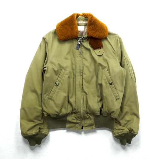 Vintage US AIR FORCE Flight Jacket B-15 ナイロン フライトジャケット L カーキ ムートン ボア襟 チンストラップ 裏ボア YS-513120