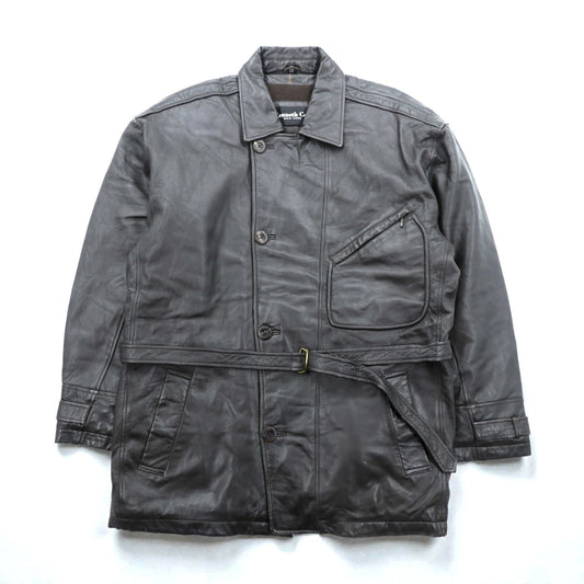 Kenneth Cole レザーコート 中綿 チェスターコート L レザー ウエストベルト付き エポレット 比翼