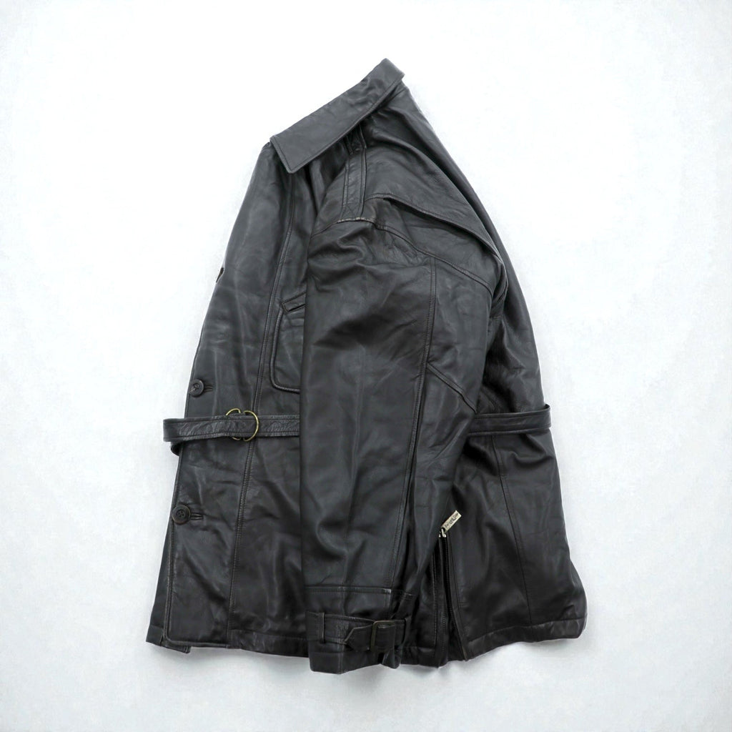 Kenneth Cole レザーコート 中綿 チェスターコート L レザー ウエストベルト付き エポレット 比翼