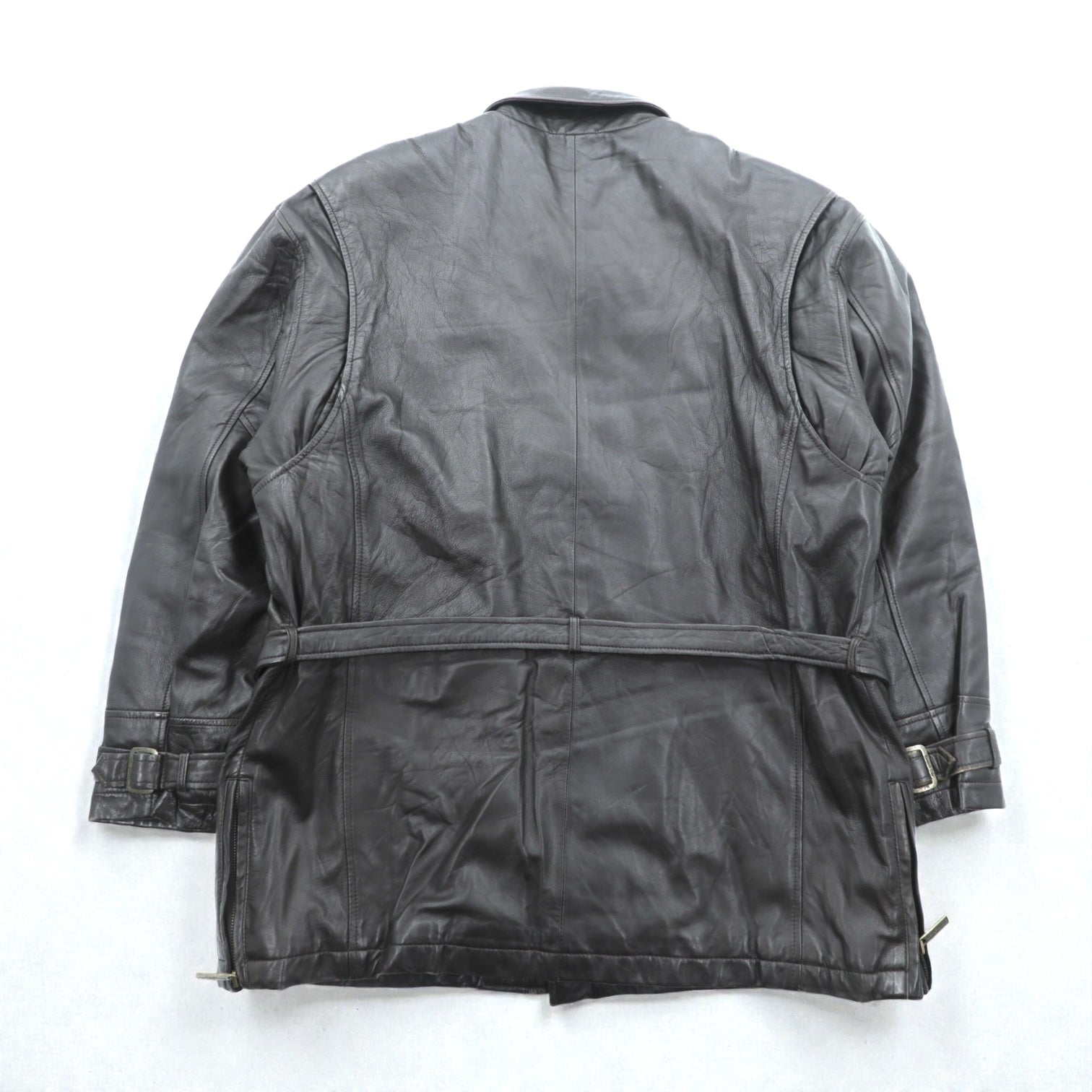 Kenneth Cole レザーコート 中綿 チェスターコート L レザー ウエストベルト付き エポレット 比翼