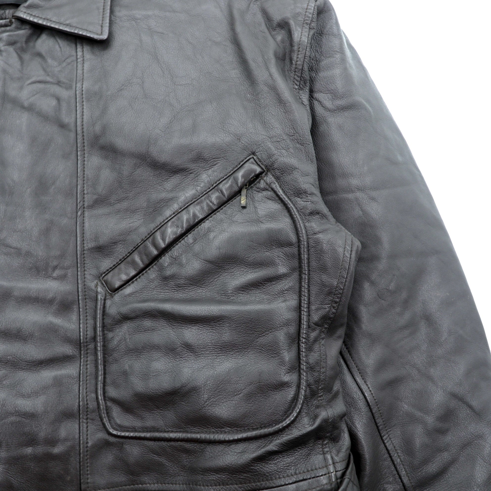 Kenneth Cole レザーコート 中綿 チェスターコート L レザー ウエストベルト付き エポレット 比翼