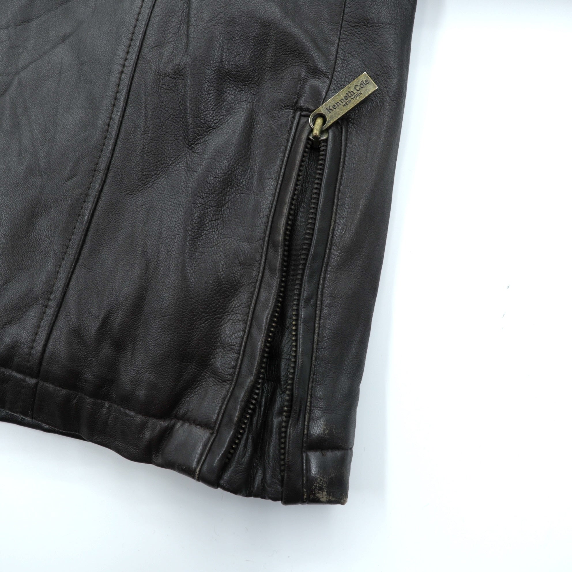 Kenneth Cole レザーコート 中綿 チェスターコート L レザー ウエストベルト付き エポレット 比翼