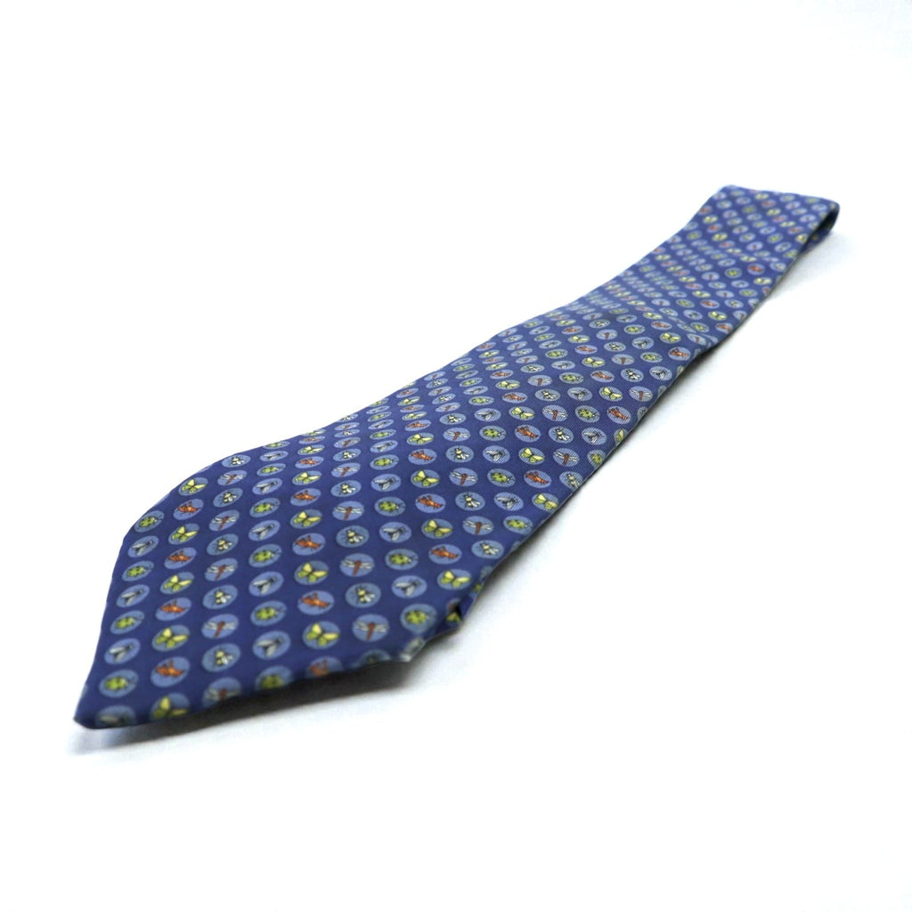 Salvatore Ferragamo ネクタイ ブルー シルク 総柄 小紋 昆虫 イタリア製