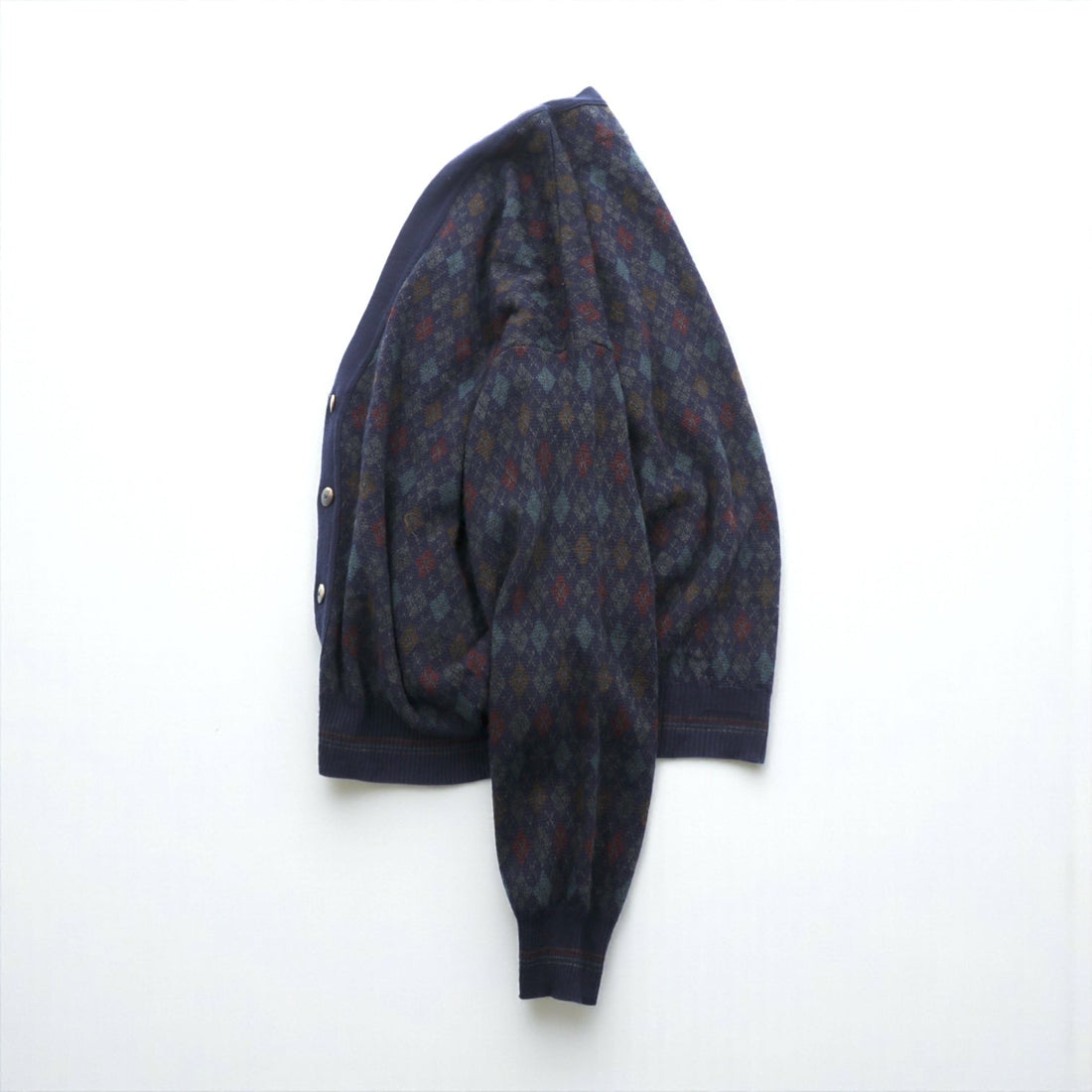 90s ITALY Vintage Knitwear アーガイル柄 ニット カーディガン M ネイビー FLORENCE TRICOT 90年代 イタリア製
