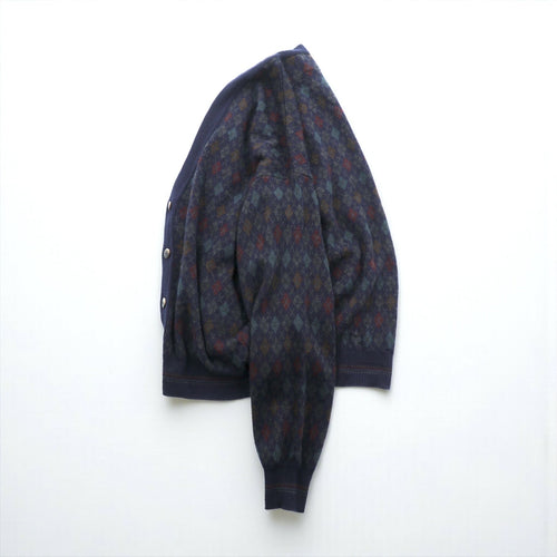 90s ITALY Vintage Knitwear Argyle Knit Cardigan, Medium, Navy, Florence Tricot, 90s, Made in