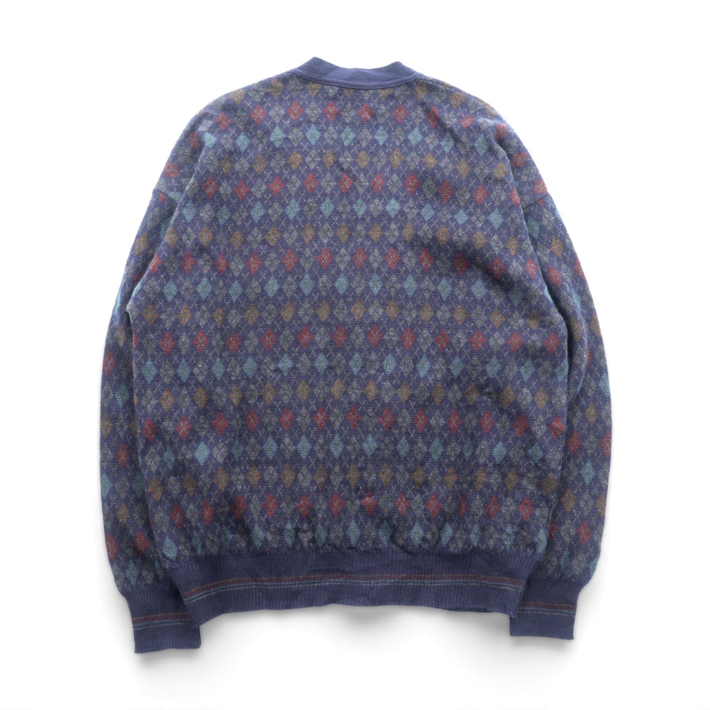 90s ITALY Vintage Knitwear アーガイル柄 ニット カーディガン M ネイビー FLORENCE TRICOT 90年代 イタリア製