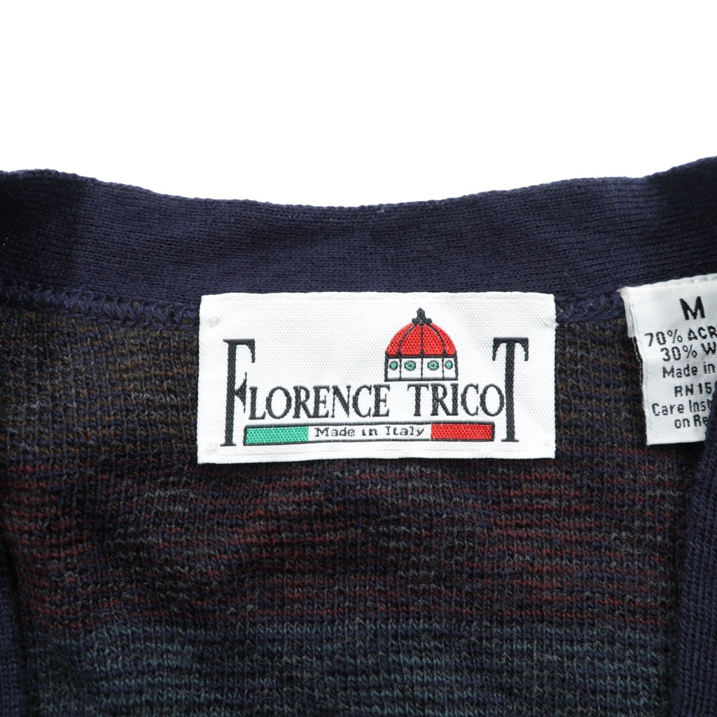 90s ITALY Vintage Knitwear アーガイル柄 ニット カーディガン M ネイビー FLORENCE TRICOT 90年代 イタリア製