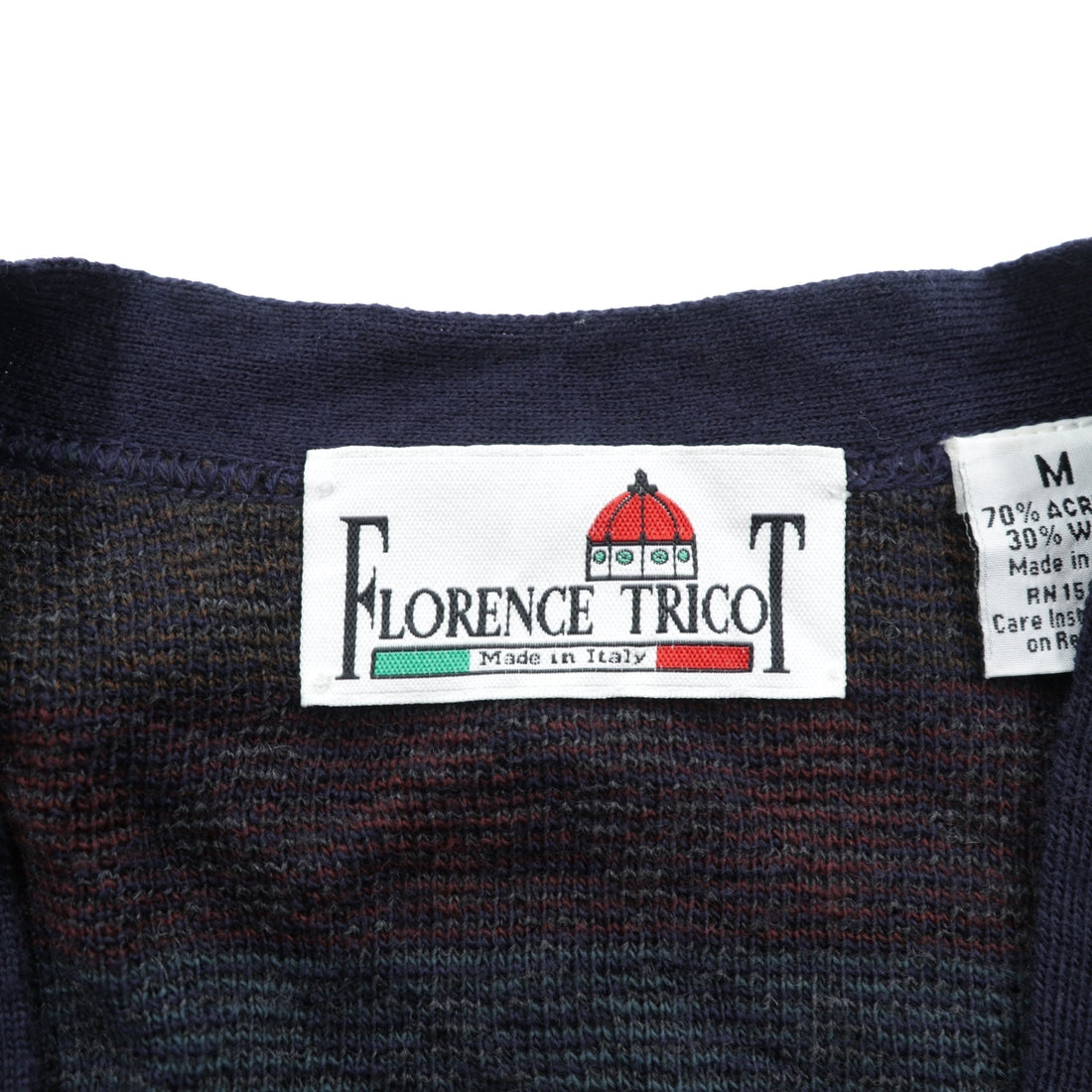 90s ITALY Vintage Knitwear アーガイル柄 ニット カーディガン M ネイビー FLORENCE TRICOT 90年代 イタリア製