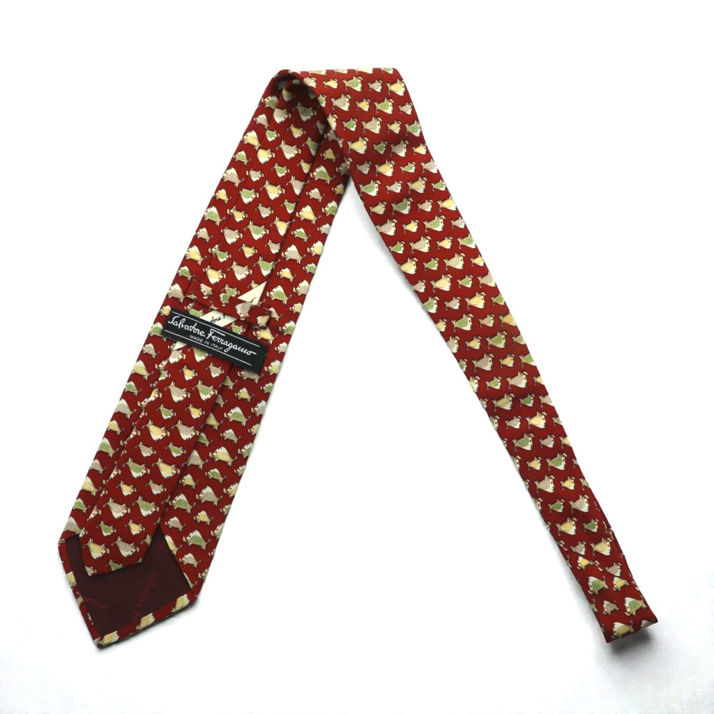 Salvatore Ferragamo ネクタイ レッド シルク 総柄 イノシシ 猪 イタリア製
