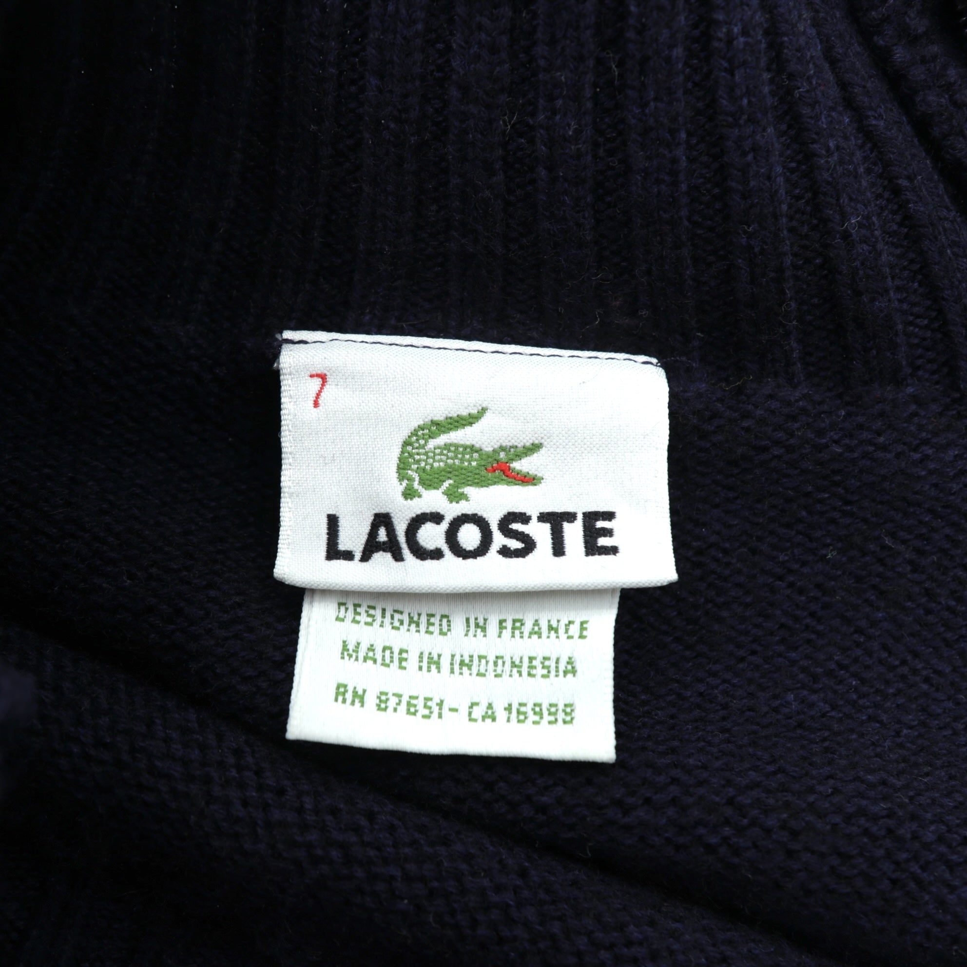 LACOSTE ショルダージップ ハイネック ニット セーター XL ネイビー フランスデザイン