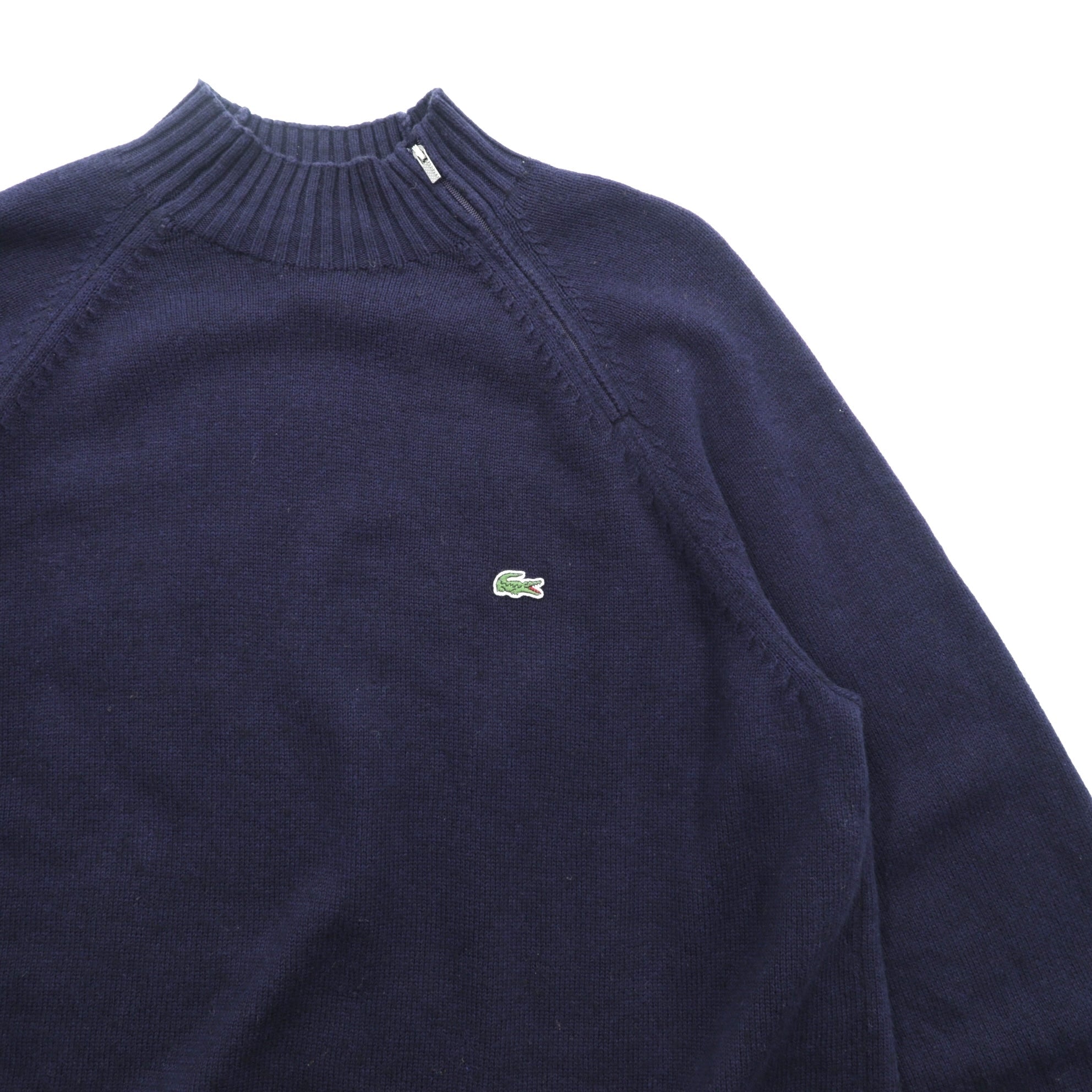 LACOSTE ショルダージップ ハイネック ニット セーター XL ネイビー フランスデザイン