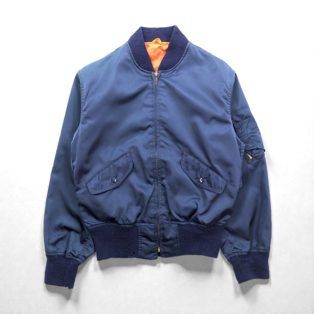 Vintage 80s MA-1 Bomber Jacket Flight M Navy Nylon Bar TALON